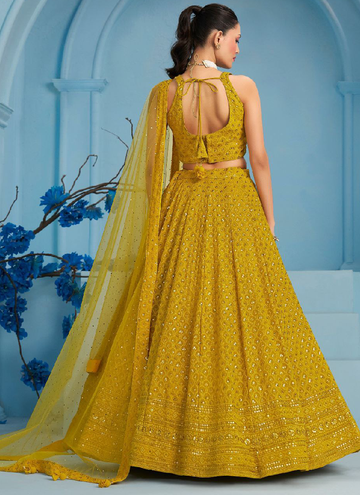 Haldi Ceremony Georgette Lehenga choli with elegant sequin thread embroidery work.